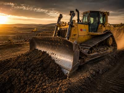 Trator de esteiras nivelando um terreno para infraestrutura
